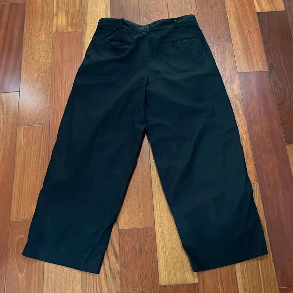 Banana Republic Pleated Wide Leg Linen Cotton Blend Trouser Pant Black 14 Petite